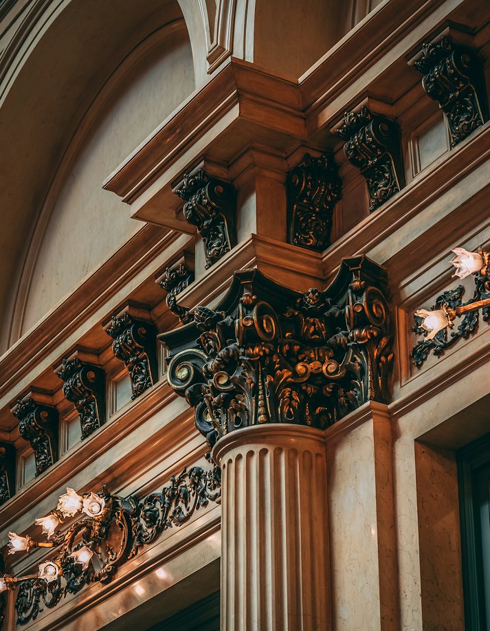 Luxury architectural column and ornate interior details